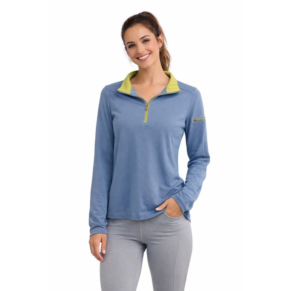 Horny Toad Tops - Horny Toad Quarter Zip Pullover Athletic Top Lightweight Green Blue Small